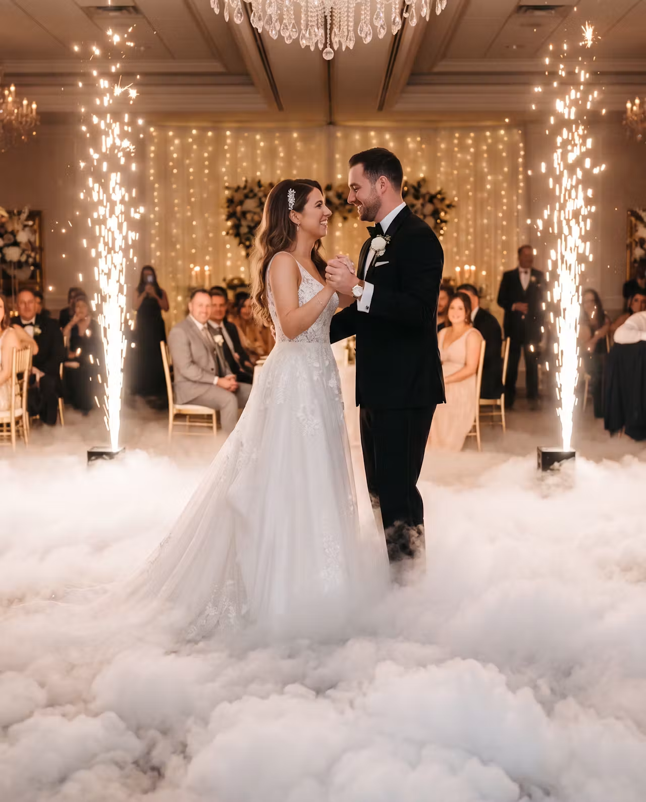 First dance in a spark corridor over dry ice fog